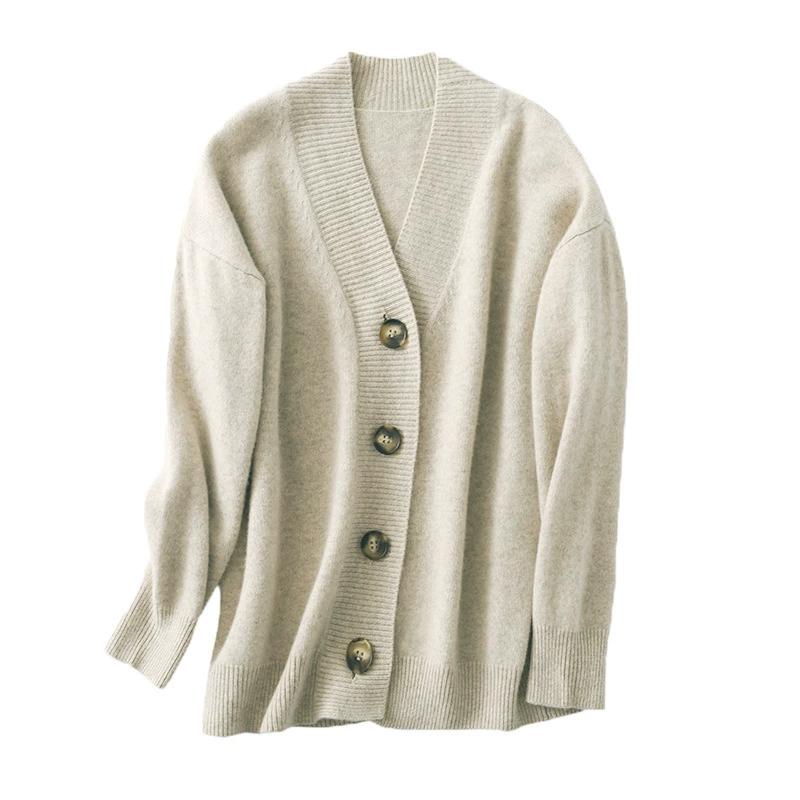 Spring and Autumn Loose Plus Size Cardigan Women's V-neck Knitted Sweater Solid Color Button Lazy Jacket Top