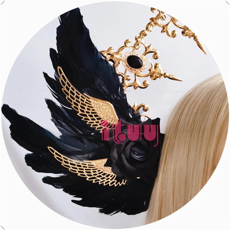 Lolita KC Gothic Black Rose Devil Wings Hair Accessories Sun Godmother's Virgin Mary Apollo Halo Crown Headwear