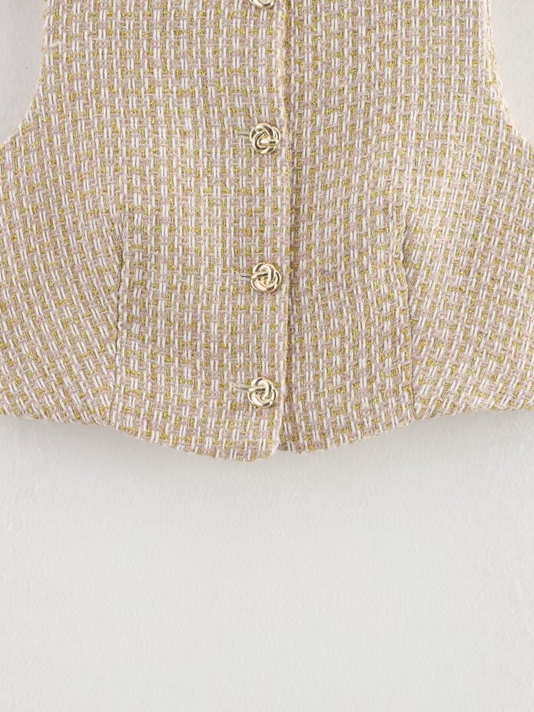 Women's Spring Slimming Textured Vest with Matching Belted Skirt Pants