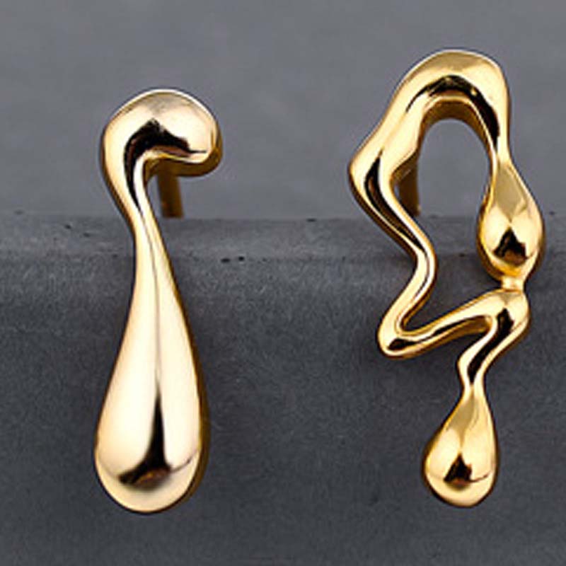 Fashion Sliver Color Asymmetrical Water Drop Earrings for Woman Retro Punk Hip Hop Metal Geometric Irregular Earrings Jewelry