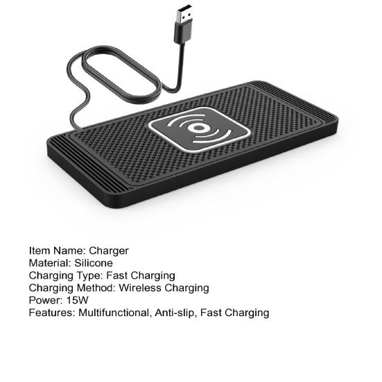 Base di ricarica wireless per auto 15W Ricarica rapida Stabile Antiscivolo Silicone Base di ricarica per telefono Strada sconnessa Base di ricarica per telefoni Accessori per auto