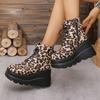 Women's Boots New Thick Heel Thick-soled Patent Leather Martin Boots Women's Large Size 43 Leopard Print Short Boots
