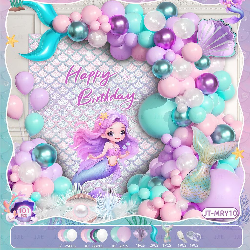 Mermaid Themed Birthday Balloon Chain Set Shell Mermaid Fish Tail Wreath Arch Party Ornament Arrangement