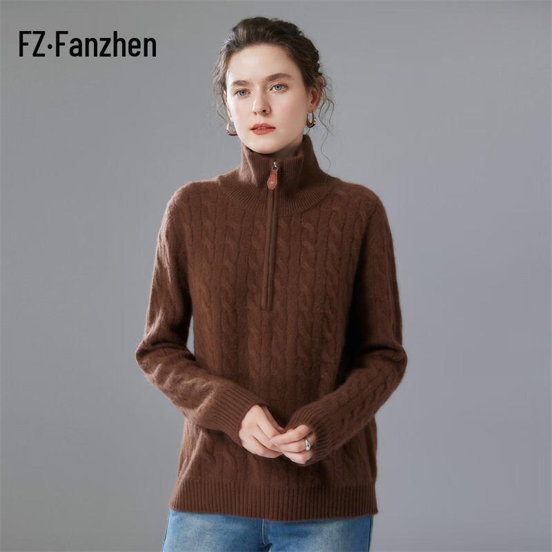 Fanzhen Women s 2025 Winter Cashmere Blend Ribbed Collar Sweater L