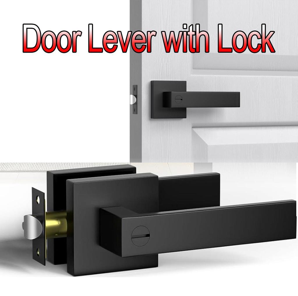 Black Door Handles Interior Door Knobs, Keyless Privacy Door Lock, Heavy Duty Zinc Alloy Door Leverset for Bedrooms Bathrooms