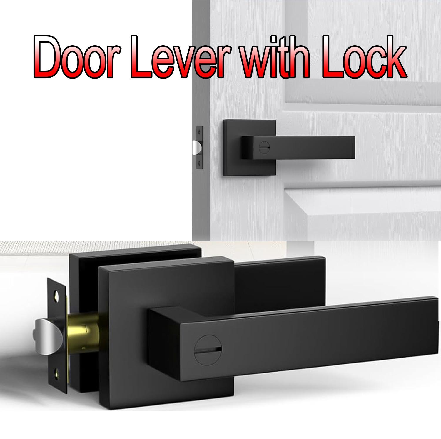 Черные Дверные Ручки, Ручки для Межкомнатных Дверей, Бесключевой Замок для Ванной Комнаты с Фиксатором, Прочный Дверной Рычажный Замок из Цинкового Сплава для Спален, Ванных Комнат 1PCS чёрный