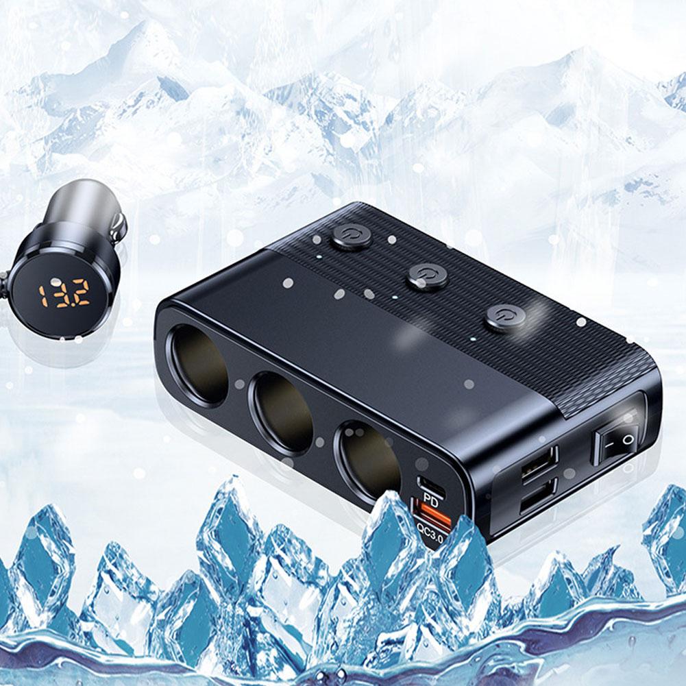 Car Plug Splitter 12V 24V 3 Way Socket USB3.0 PD Dual USB Car Charger Adapter