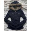 2KWEIRD Vintage Letter Fur Collar Hooded Sweatshirt Autumn Winter Zipper Y2K Retro Fleece Jacket Harajuku Embroidery Plush Dark Fashion