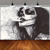 2D Day of the Dead Tapestry Sugar Skull Lady with Smoke Art Background Cloth