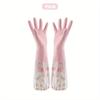 Dishwashing Gloves Household Chore Splicing Sleeve Waterproof Gloves Plush Elastic Band Mouth Rubber Gloves