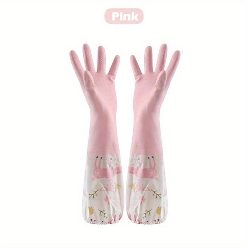 Dishwashing Gloves Household Chore Splicing Sleeve Waterproof Gloves Plush Elastic Band Mouth Rubber Gloves