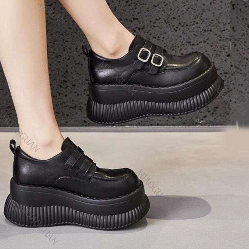 Women's Platform Shoes British Style Spring New Thick Bottom Women Sneakers Casual High Heels Height Increase Mary Jane Loafers