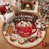 Round Christmas Area Rug, Crystal Velvet Floor Carpet with Gingerbread Print, Non Slip Dotted Back for Living Room