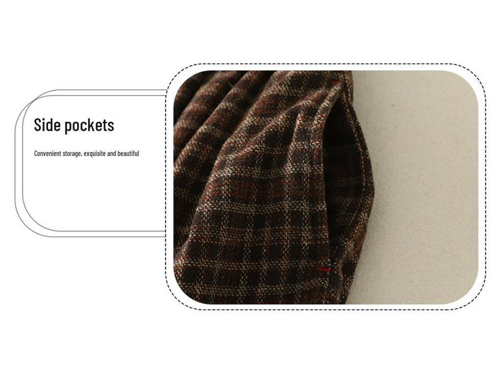 Wool Blend Elastic Waist Plaid Midi Skirt - Retro A-line for Autumn/Winter 2025