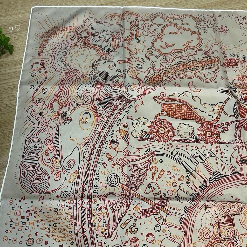 Used HERMES Carr 90 Please Hold The Line Silk Scarf 25SS