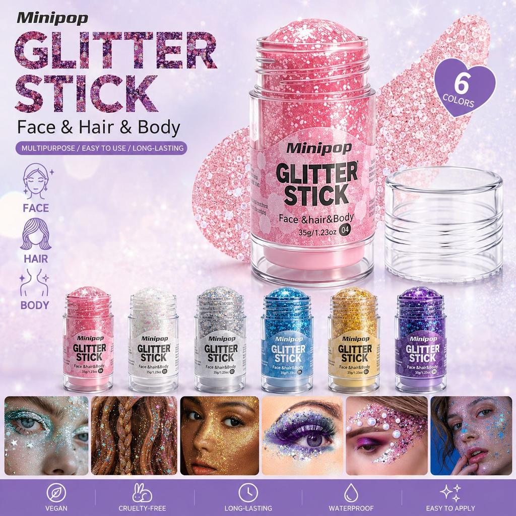 MINIPOP Body Paint Glitter Stick Face Lips Star Shimmer Festival