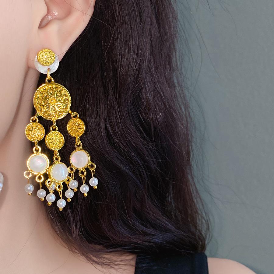 Resin Round Flower Tassel Earring for Women High-end Drop Earring Medieval Style Personalized Fashion Luxury Designer Zircon