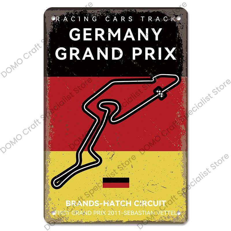 Afiș pentru circuitul de curse F1 Semne de tablă vintage din metal Monaco Spania SUA Garaj Placă metalică retro Garage Bar Pub Club Decor de perete de acasă