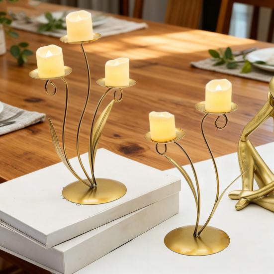 Iron Tulip Candle Holder Decoration 3-Arm Flower Candlestick Home Office Living