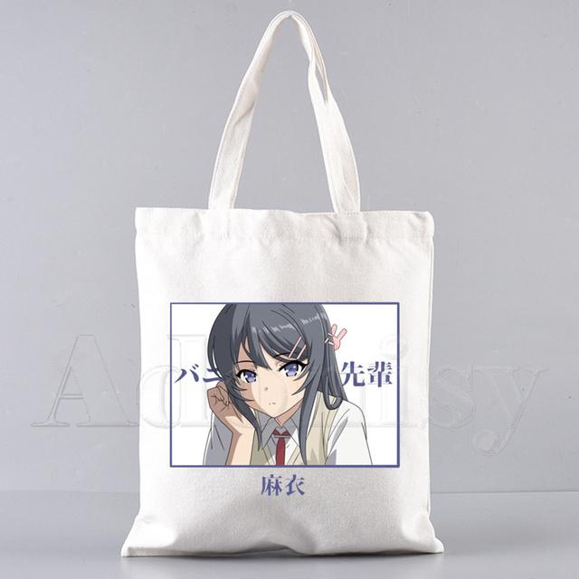 Bunny Girl Senpai Sakurajima Mai Shopper Bags Shopping Bag Tote Bag Skulderveske Lerretsvesker College Håndveske med stor kapasitet