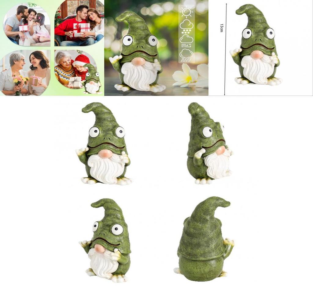 Cute Frog Gnome Figurine Resin Craft For Indoor Outdoor Garden Decor
