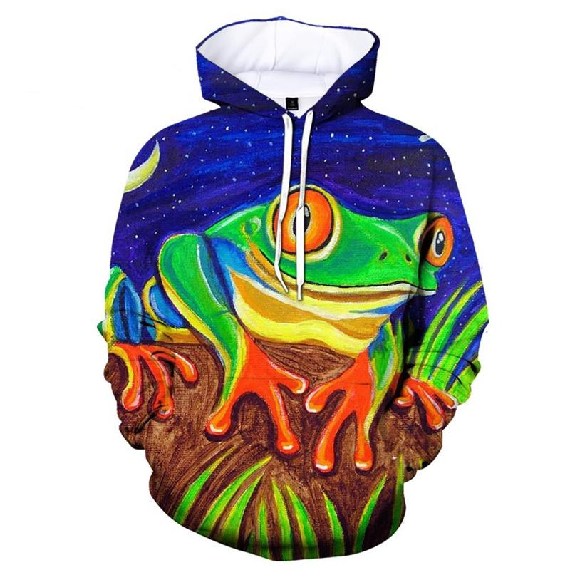 3D Printed Colorful Frogs Hoodie For Men Funny Animal Pattern Sweatshirt Outdoor Sports Tops Pullovers Street Autumn Long Sleeve