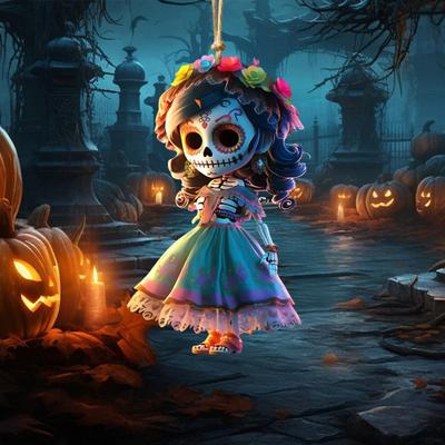 Decoração de Halloween Boneca Caveira Pingente de Carro Ornamento Personagem de Desenho Animado Decoração Pendurada para Interior de Carro