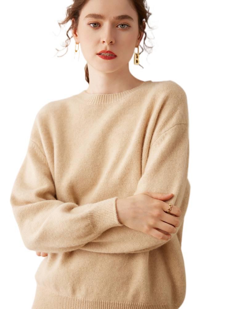 Women's Cashmere Round Neck Pullover Sweater - Autumn/Winter Thick Knit Base Layer
