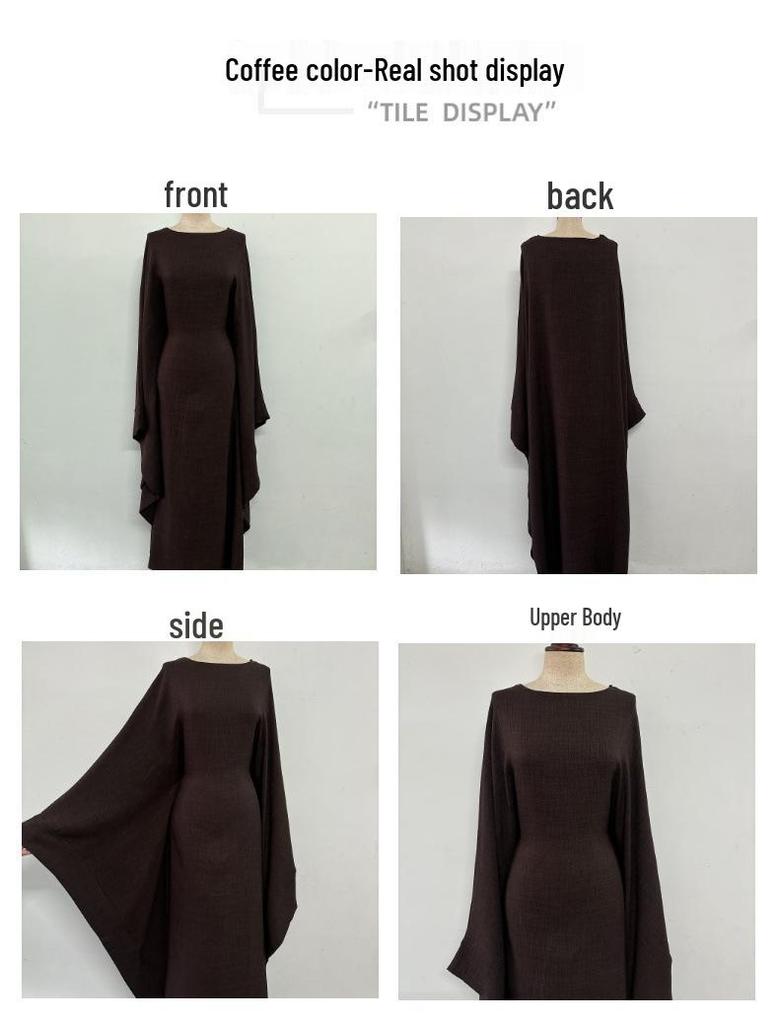 Yiduo Duo Waist-Slimming Batwing Sleeve Dress with Belt