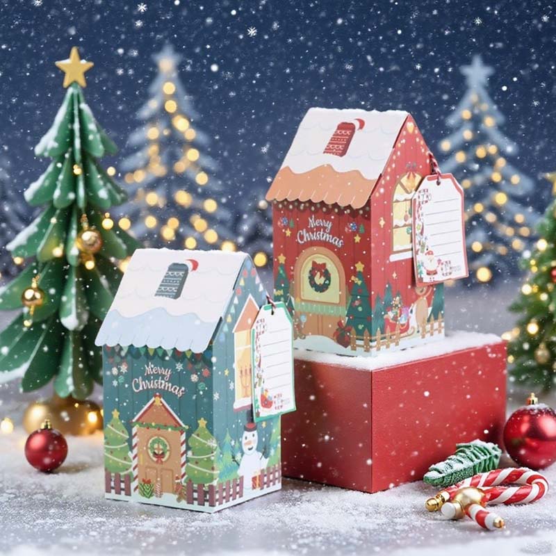1-40PCS Christmas Cookie Boxes Colorful Gingerbread House Candy Gift Boxes Snowman Mini House Packaging BoxesTreat Boxes