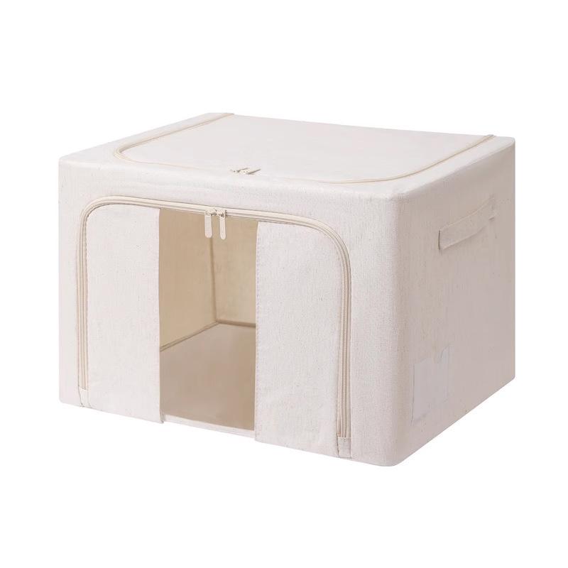 Tianshan Foldable Cotton Linen Storage Box with Spray-Painted Steel Frame for Quilts and Wardrobes