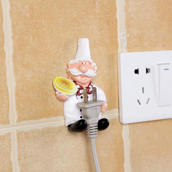 2Pcs Plug Holders Convenient Cartoon Chef Eco-friendly Punch-Free Easy To Use Wire Storage Resin Power Line Storage Shelves Home Accessories