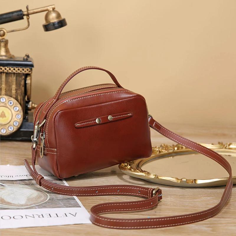 Vegetable Tanned Top Layer Cowhide Small Square Bag Mini Bag Retro Summer New Fashion Genuine Leather Women's Crossbody Bag