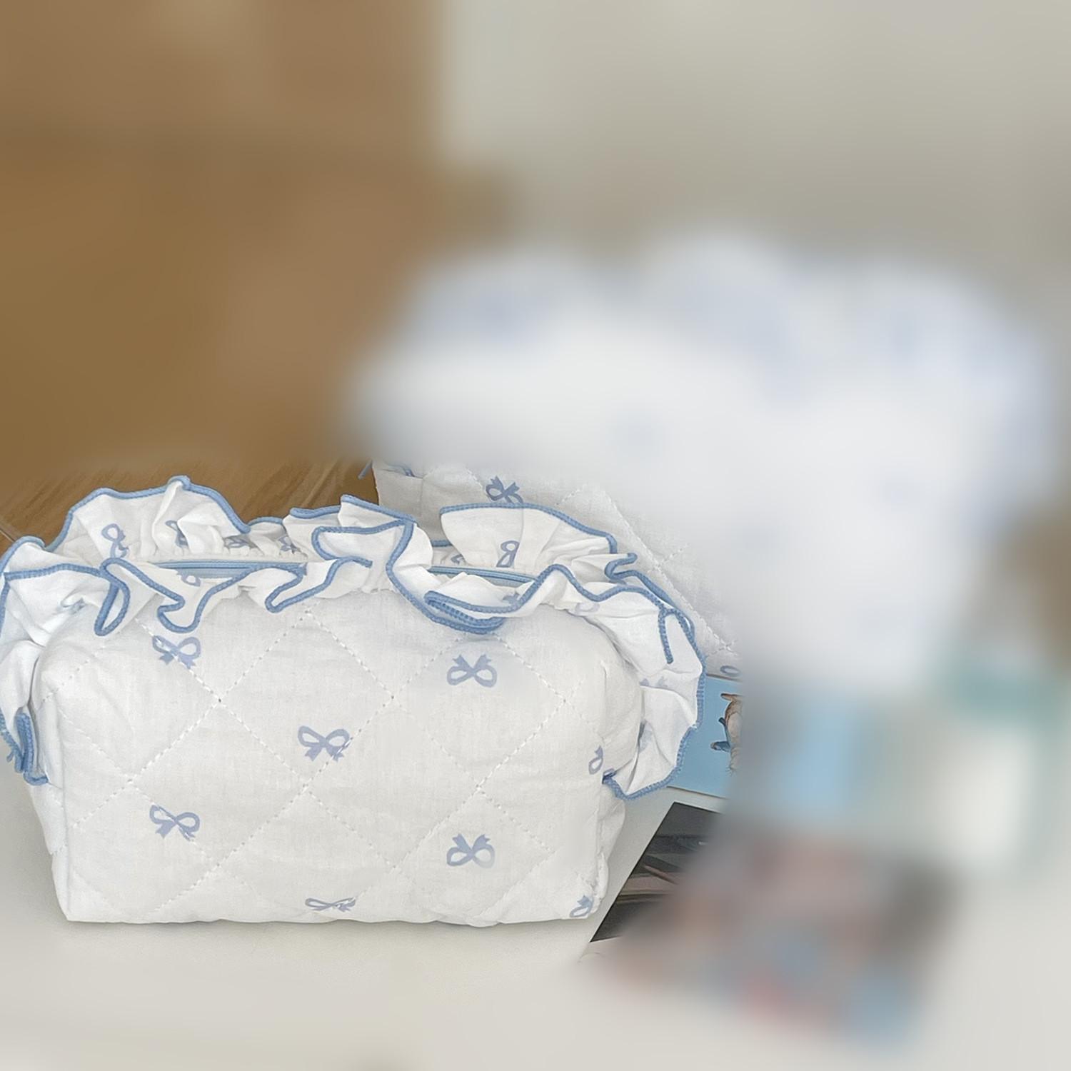 

Кружевная косметичка с бантом, портативная, милая и свежая, с оборками, красивая косметичка для хранения синий