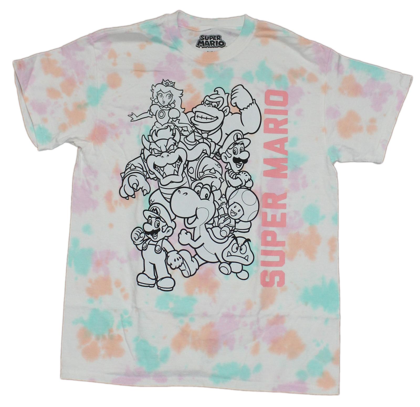 Super Mario Brothers New Adult T-Shirt - Cast in Black and White Outline S