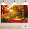 (Party Banner) 1 Piece 2D Flat Autumn Trail Passing Through Vivid Forest Background Decorative Background Photo Propszyc