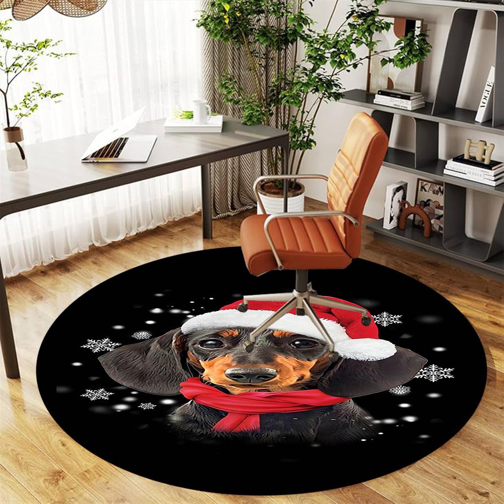 1pc Santa hat, snowflakes Pattern Office Round Rugs, Under Chair Round Rugs for Living Room, Bedroom, Bathroom Decoration Carpet 091860