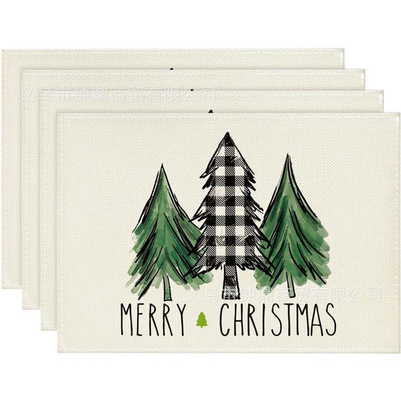 New Christmas Placemat: Pine Tree & Snowman Print, Linen, Heat-Resistant Winter Table Decor