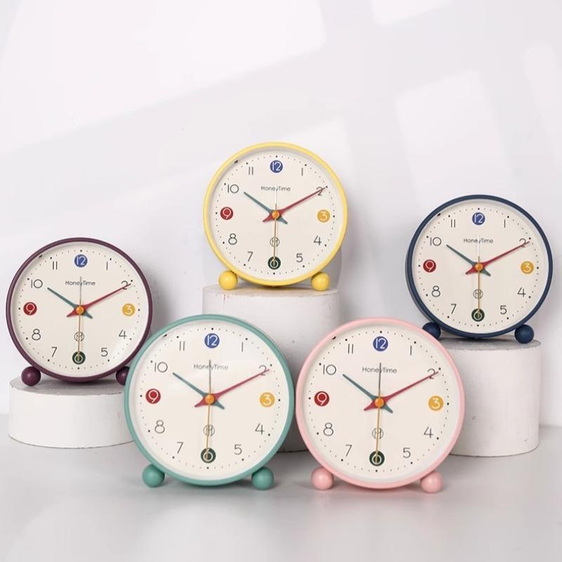 Creative Morandi Colorful Desktop Alarm Clock Students Wake Up Bedroom Decorative Clock Quartz Silent Watch Decorative Ornaments