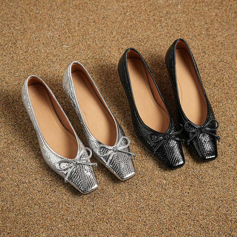 Krazing Pot Sheep Skin Summer Spring Autumn Stiletto Med Heels Butterfly-knot Women Square Toe Shallow Pumps