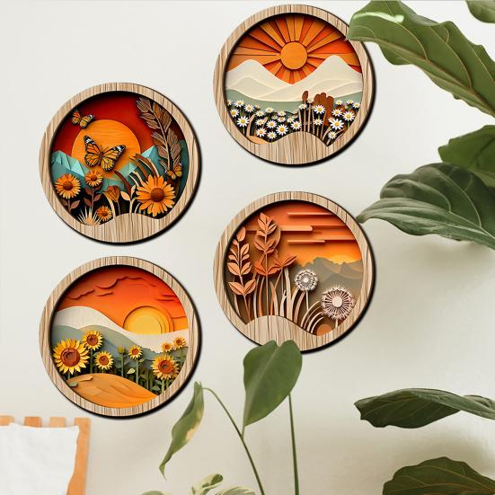 Quadri Decorativi da Parete in Legno, Arte Decorativa Stile Intaglio su Carta 3D per Camera da Letto Soggiorno Ufficio, Appendi Parete Impermeabile con Texture Stratificata per Casa