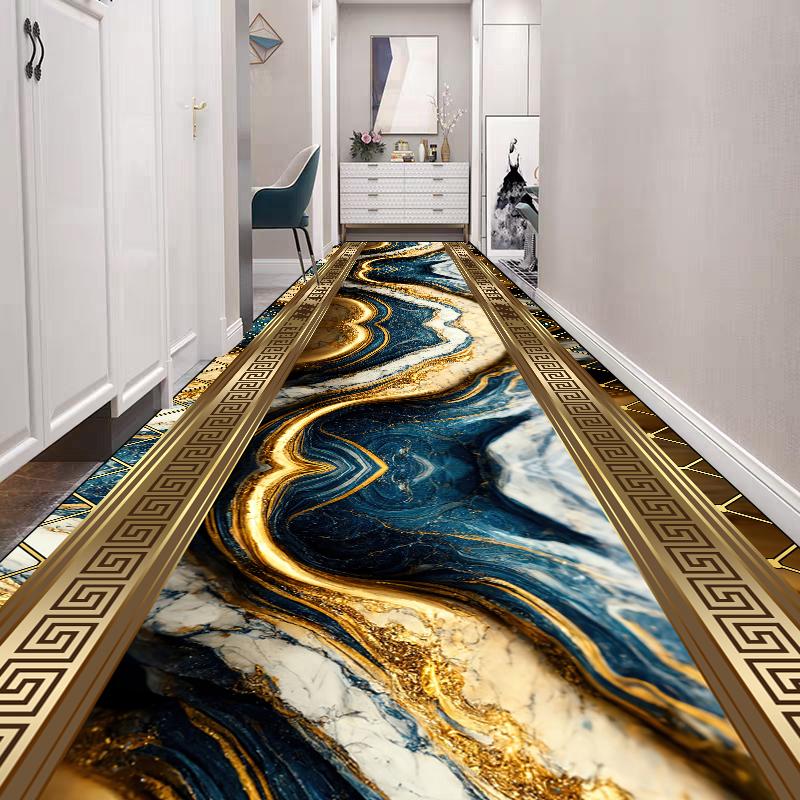 Alfombra Dorada de Lujo para Pasillo Largo Alfombras de Decoración para Vestíbulo de Hotel de Alta Gama Alfombra Pasillo Escaleras Alfombrilla Antideslizante para Cocina