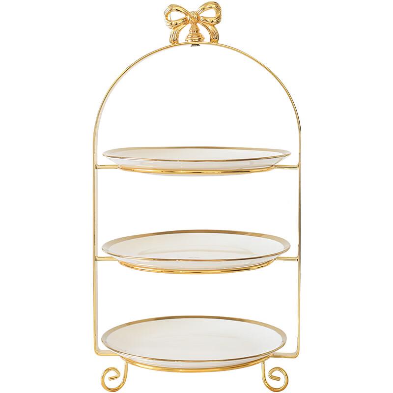 Nordic Luxury Gold 3-Tier Ceramic Fruit Plate