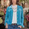 Women's Velvet & Denim Cropped Jacket with Notched Lapel, Button Front, and Chest Pockets - Multiple Colors