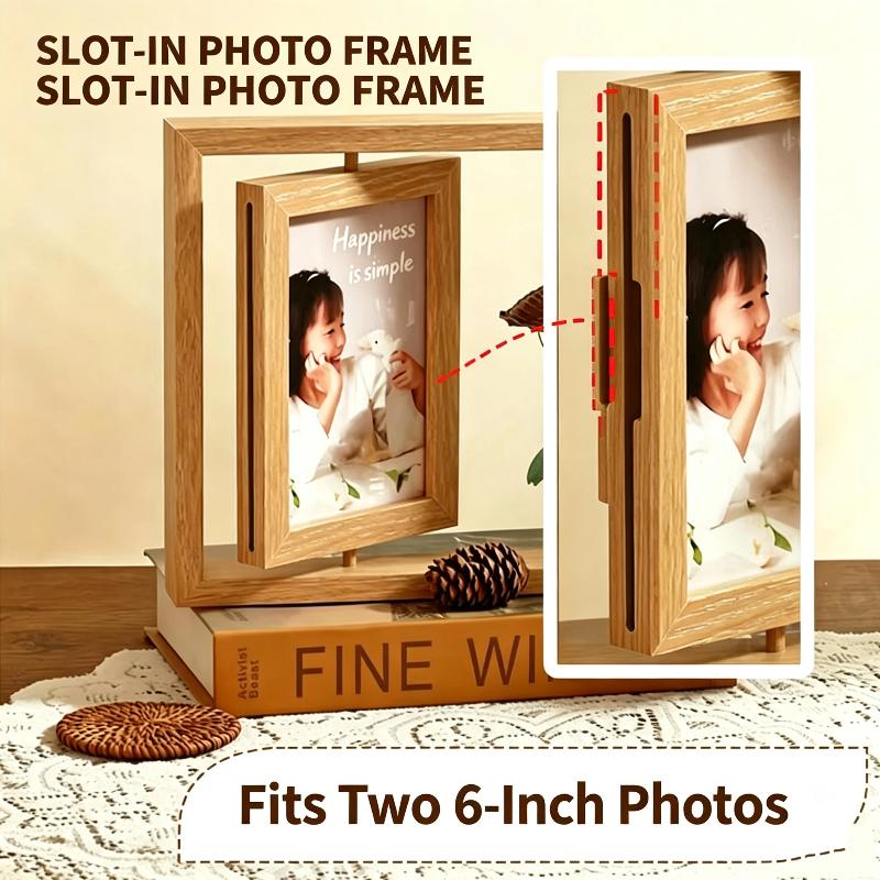 Cornice Portafoto Rotante in Legno Display a Doppia Faccia Ornamento Carino per Casa Ufficio Scrivania Camera da Letto Decorazione
