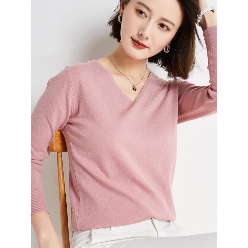 Women's Early Autumn V-Neck Long-Sleeve Loose Pullover Sweater