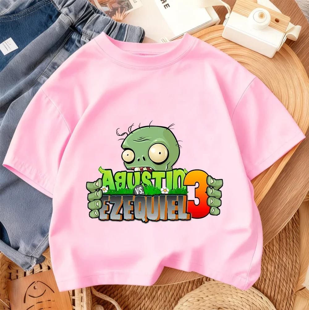 Summer Crew Neck T Shirt For Boys Girls Casual Daily Wear Plants Vs Zombies Cute Kawaii Cartoon Fashion Street Style 314Y
