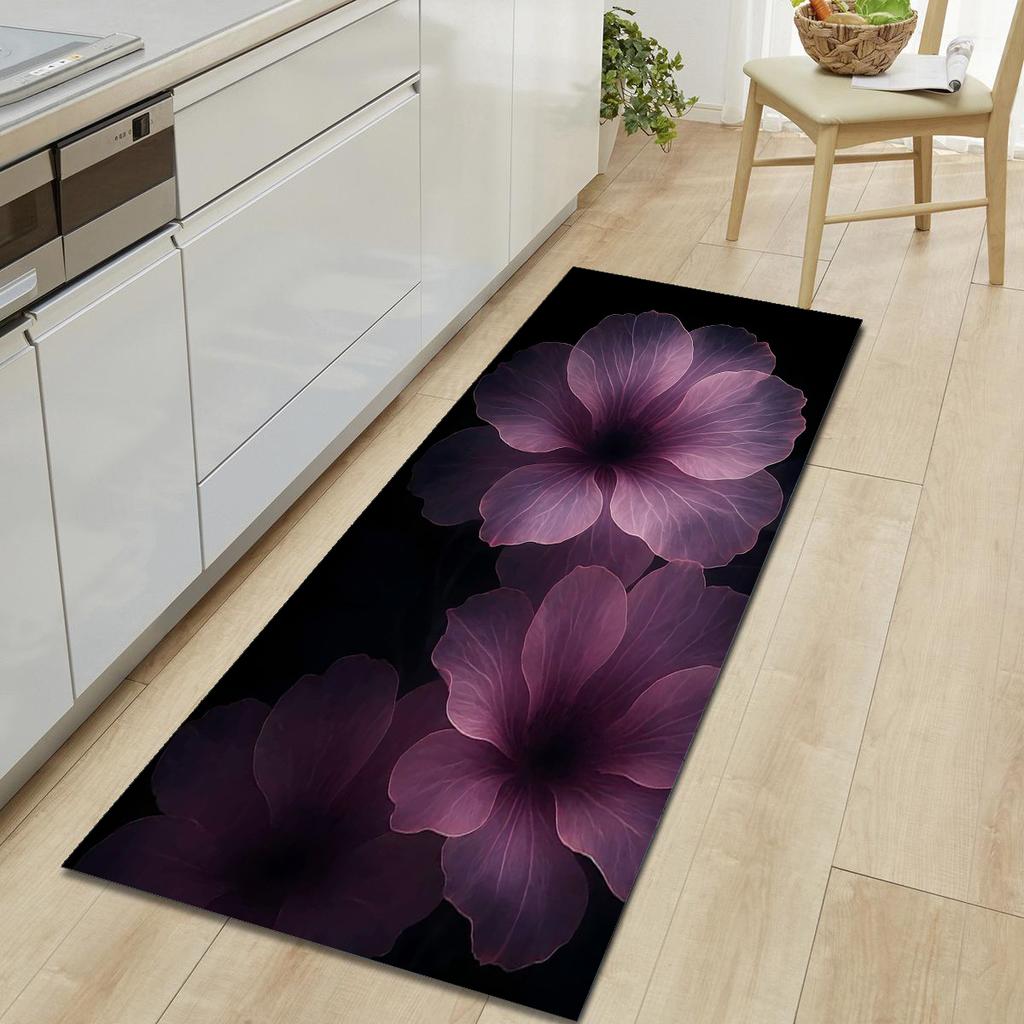1Pcs Cat Rose Pattern Floor Mat Modern Kitchen Polyester Rug Non-Slip Colorful Indoor Carpet, For Home Bathroom Bedroom Living Room Decor