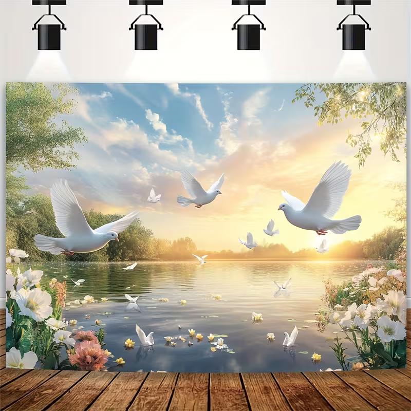 2D White Dove Lake Backdrop Wedding & Baptism Photography Background