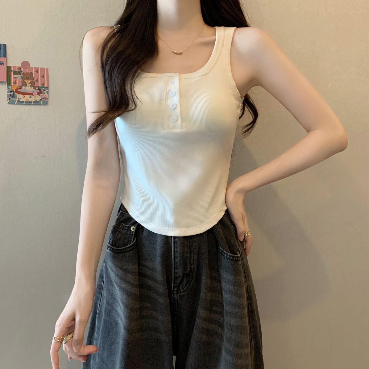 Women s Square Neck Buttoned Vest with Chest Pads, Backless Camisole, Slim-Fit Bandeau, Anti-Exposure One Size